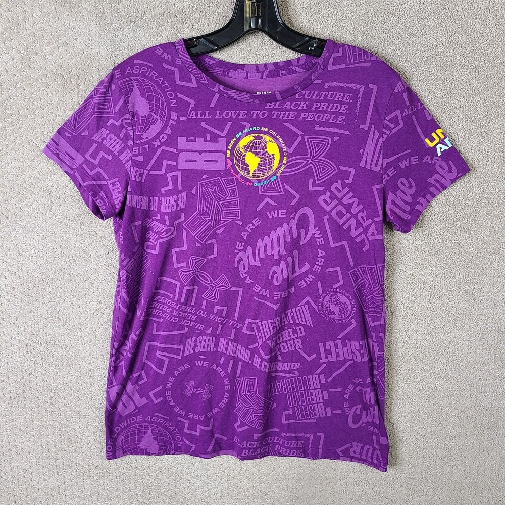 Under Armour Shirt Womens Medium Purple‎ Short Sleeve Black Liberation Loose